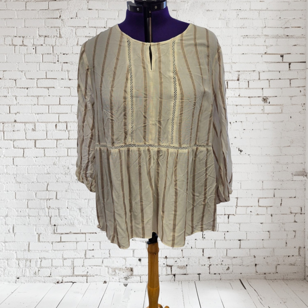 Fever Striped Cream Women's Peplum Top Plus Size XXL